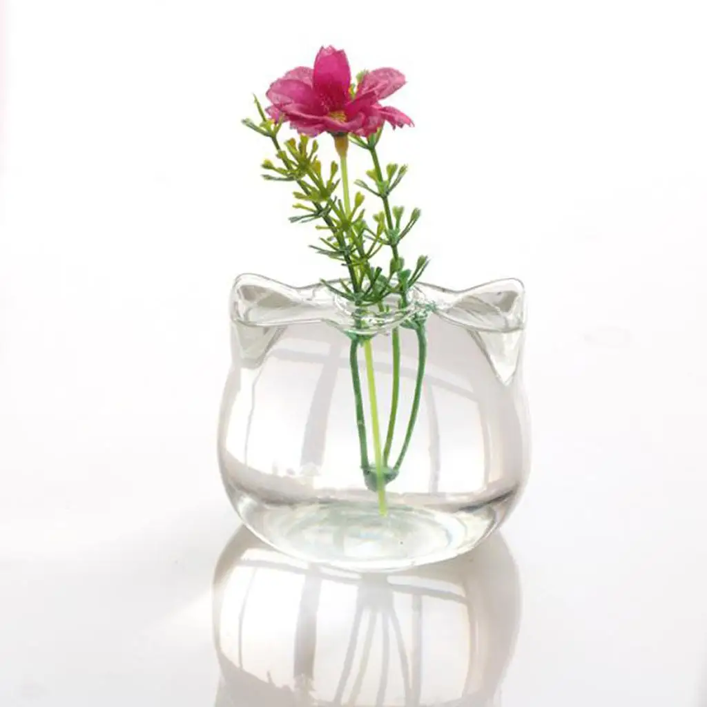 Glass Cat Head Vase Hydroponic Plant Flower Pot Container Office Home Decor