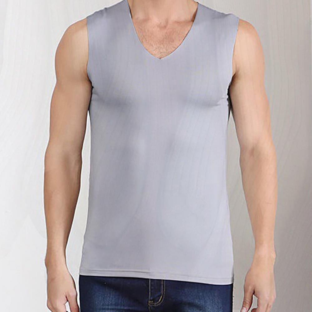 Men Vest Sleeveless V-Neck Quick Dry Ice Silk Vest T-Shirts Tank Top for Daily Wear