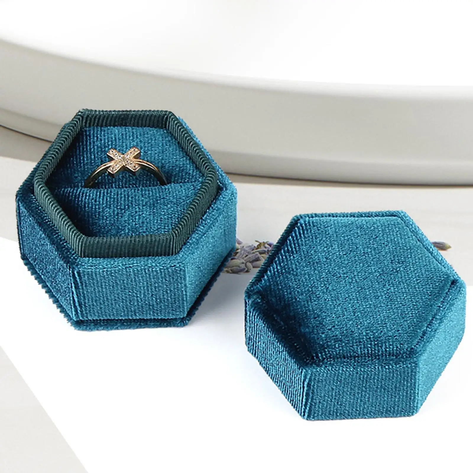 Ring Box Case Hexagonal Display Box Organizer Earrings Box Velvet Jewelry Box for Ceremony Valentine Proposal Anniversary Gifts