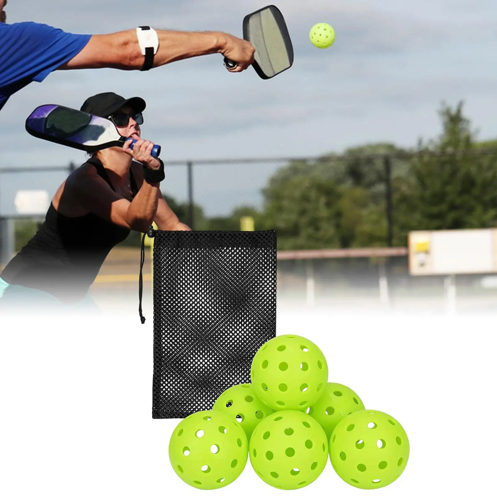6 Pieces Pickleball Balls Durable Official Size Ball for Outdoor Courts