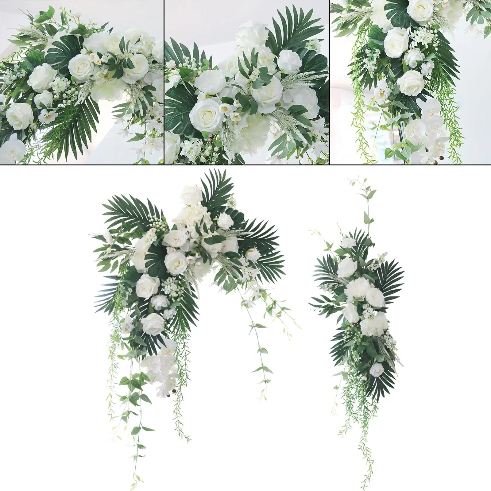 2x Wedding Arch Flowers Kit White Rose Artificial Greenery Eucalyptus Leaves Flower Floral Swags for Wall
