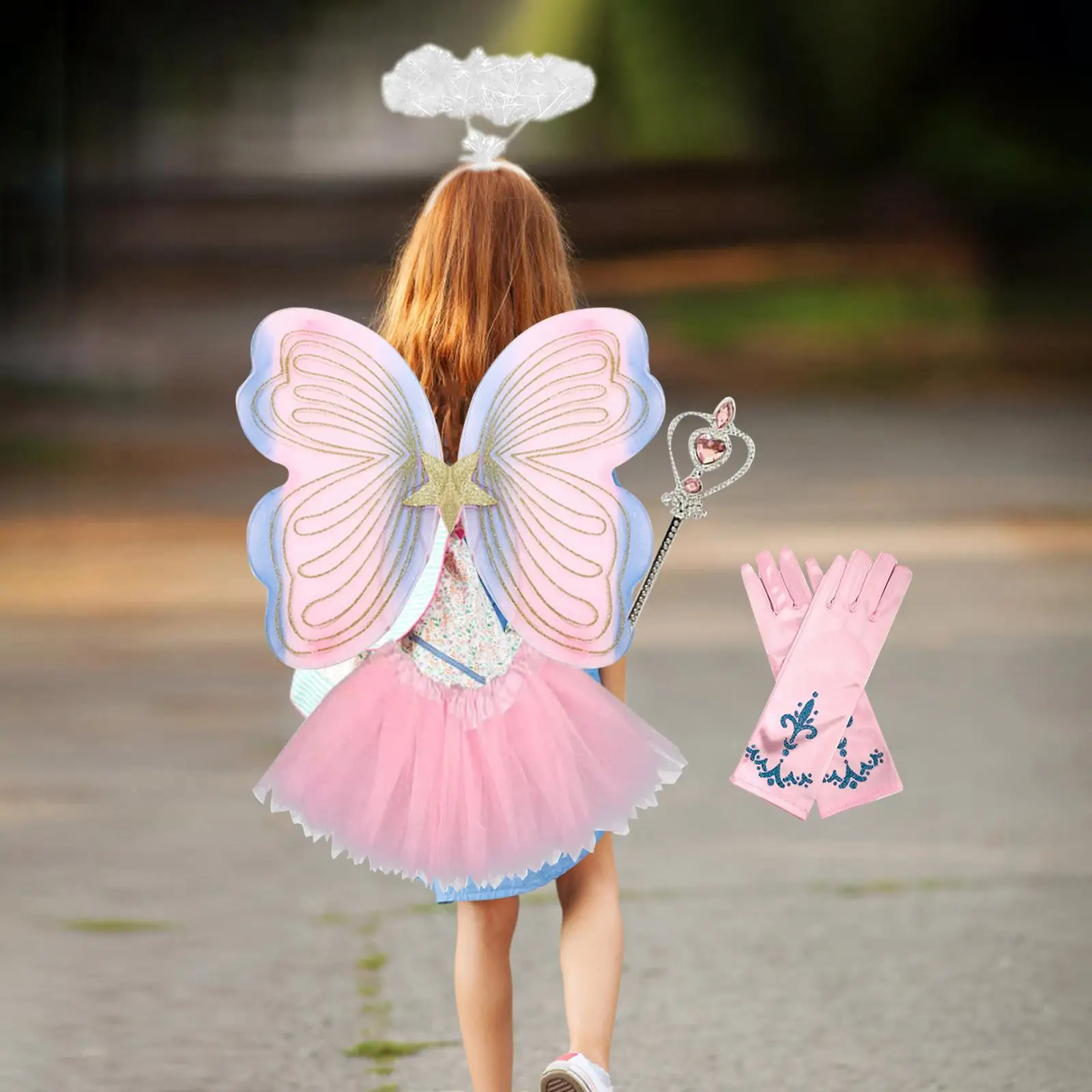Fairy Butterfly Costume Set Headband Butterfly Wings Wand for Pretended Play Birthday Party Halloween Festival Photo Props
