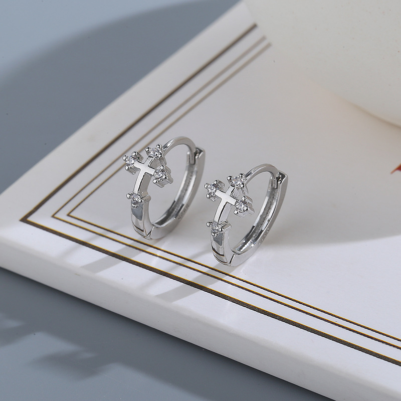 VOQ Silber Farbe Mode Kreative Zirkon Kreuz Ohrringe Frauen Männer Geschenk Ohrringe Modeschmuck – Detail 5