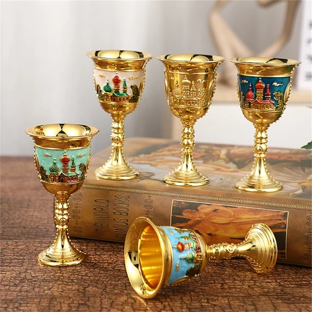 Set of 4 Vintage Solid Brass Wine Goblets Chalice 6 tall