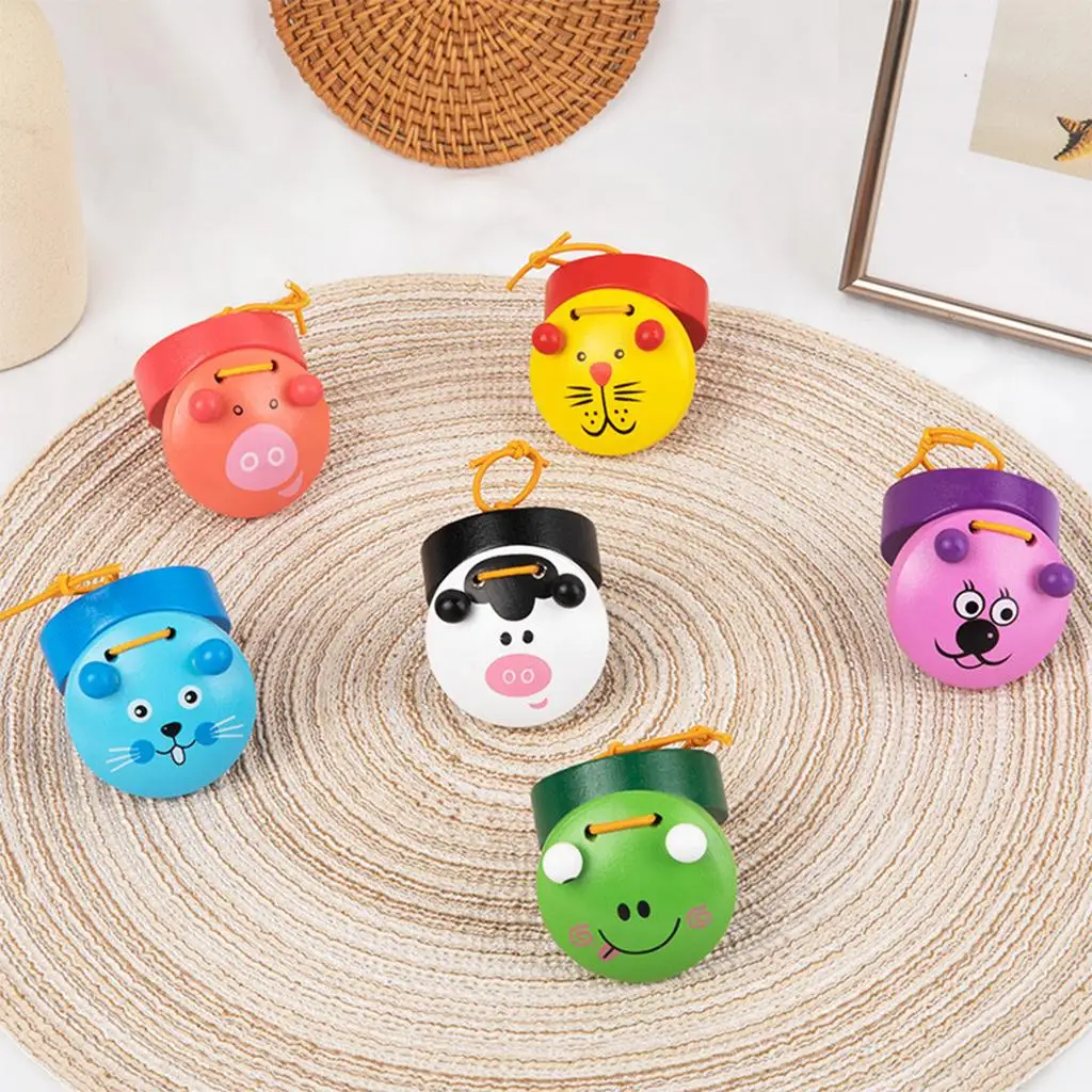 6Pcs Animal Finger Castanets Percussion Preschool Early Education Wooden for