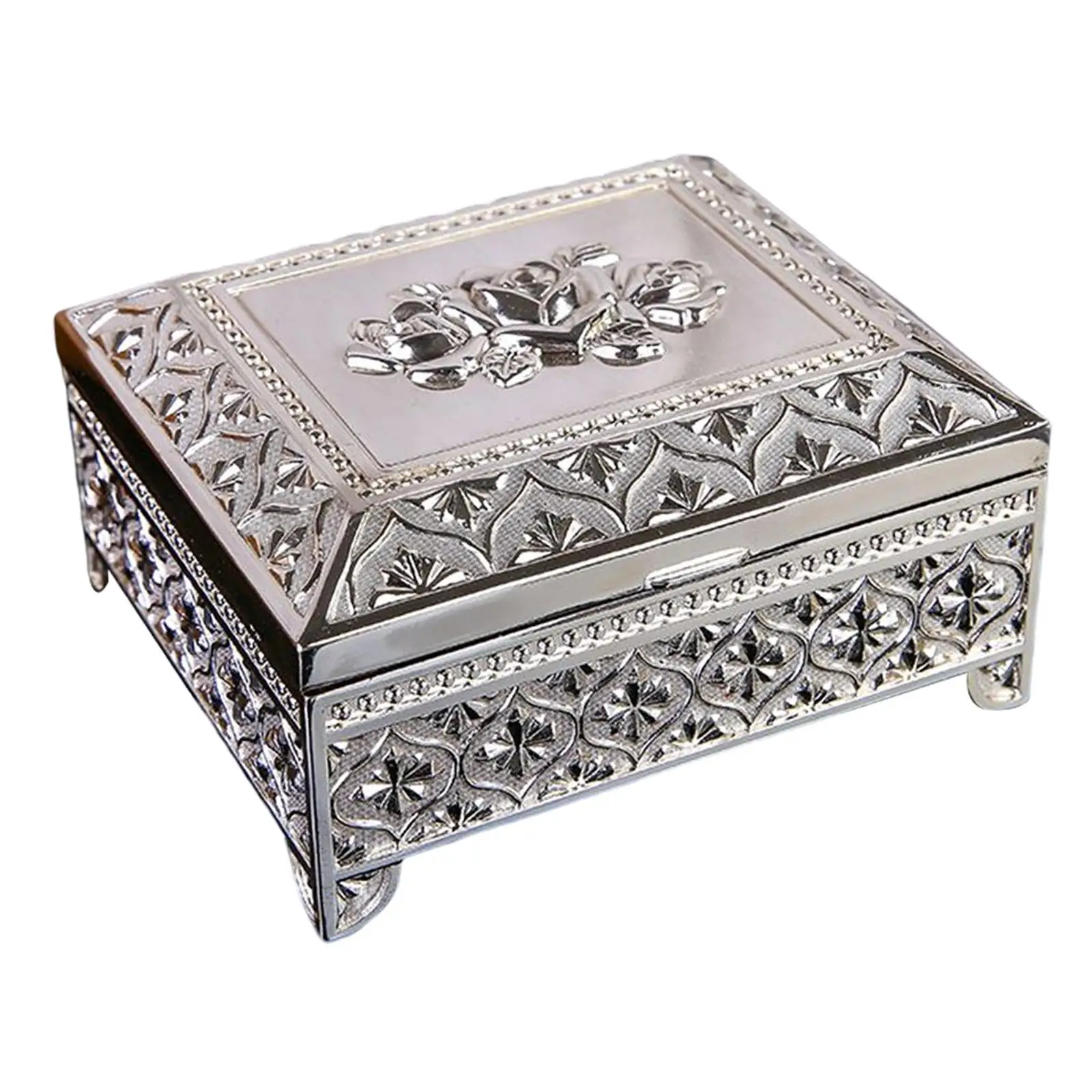 Trinket Box Metallic Engraved Rectangle Jewelry Box Anniversaries Gift Wedding Centerpieces Rectangular for Women Girls Fadeless