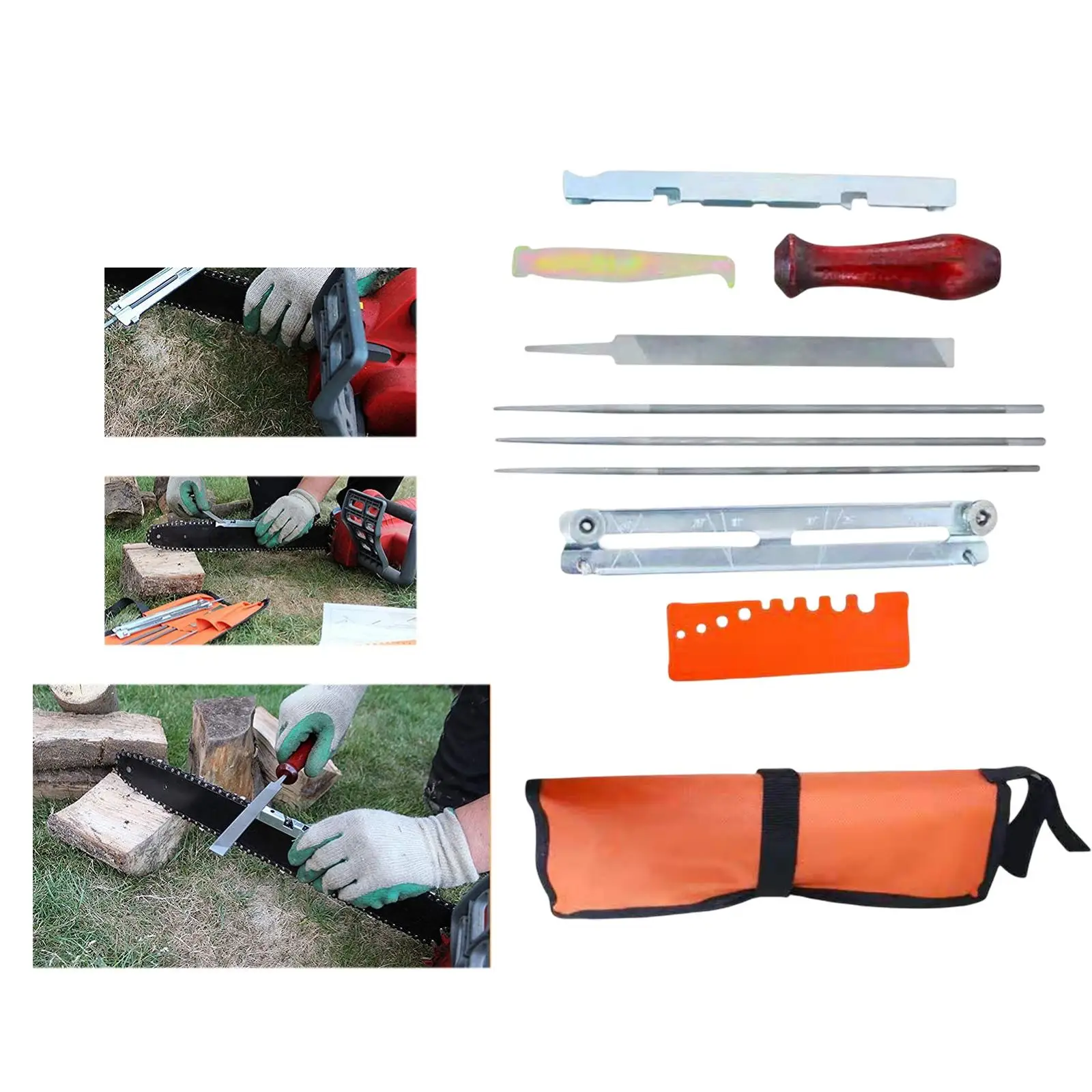 10Pcs Professional Chainsaw File Kit for Grinding and Filing Chainsaw Chain Depth Gauge with Tool Pouch Chainsaw Accessories