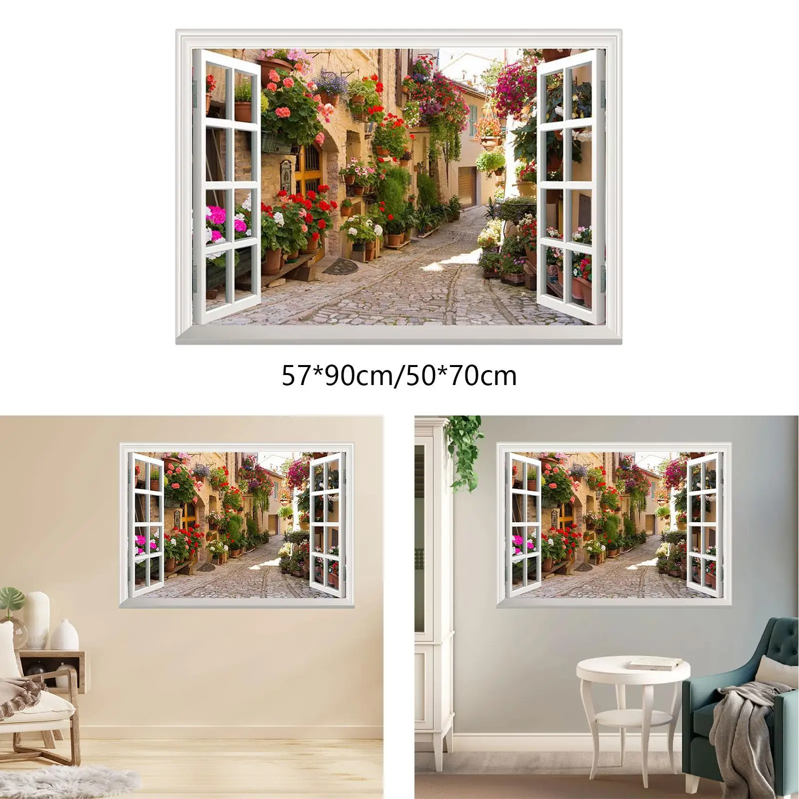 Fake Window Wall Stickers Faux Opening Windows for Bedroom Office Decoration