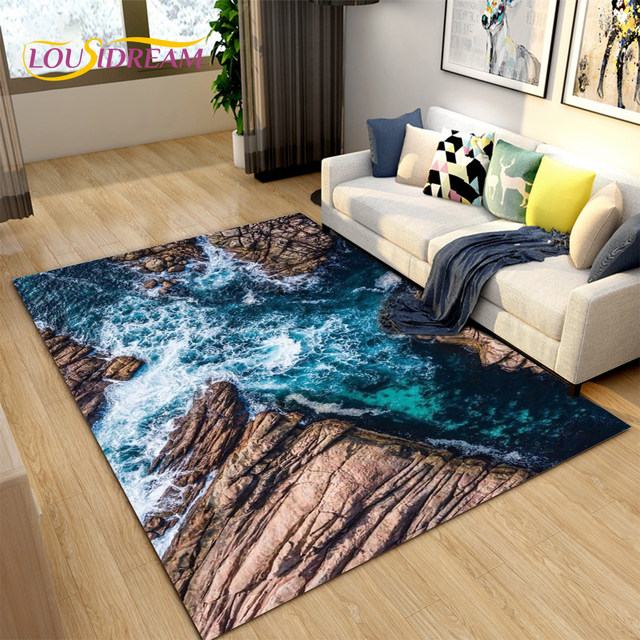 Alfombra Alfombra De Piso 3D Alfombras Cocina Playa Olas Corredor Lavable  Antideslizante Sala De Estar Baño Marino Absorbente 230721 De 34,27 €