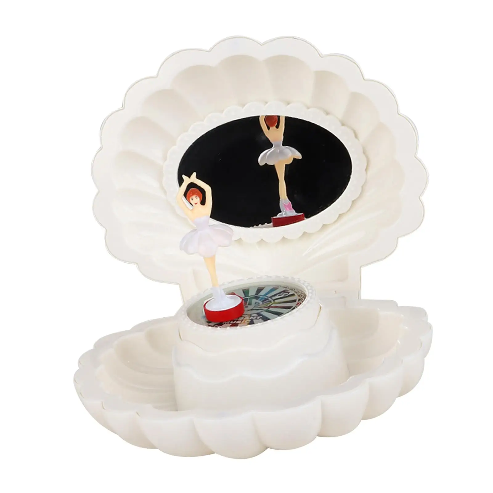 Wind up Musical Boxes Trinket Jewelry Box and Mirror Shell Shaped Ballerina Storage Case for Children Gift Holidays Decorative