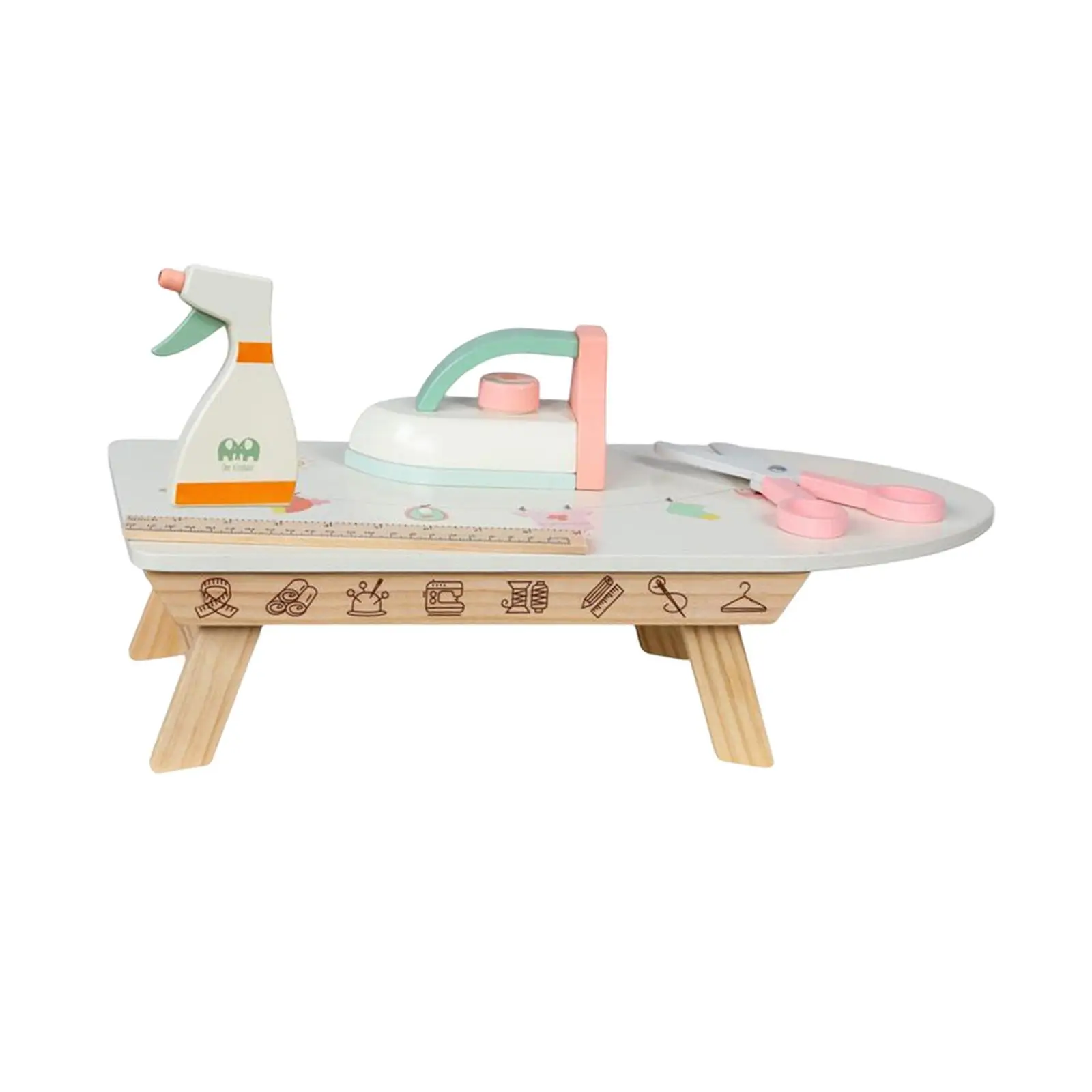 Simulation Ironing Toy Wood Handicraft Toy Fine Motor Skill with Wooden Iron, Ironing Board, and Accessories for Children Kids