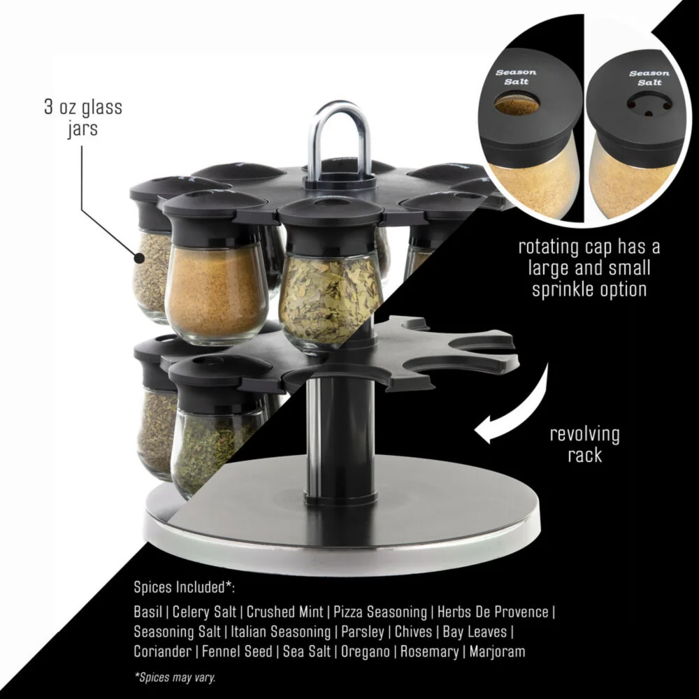 16-Jar Revolving Countertop Spice Rack with Free Spice Refills for 5 Years