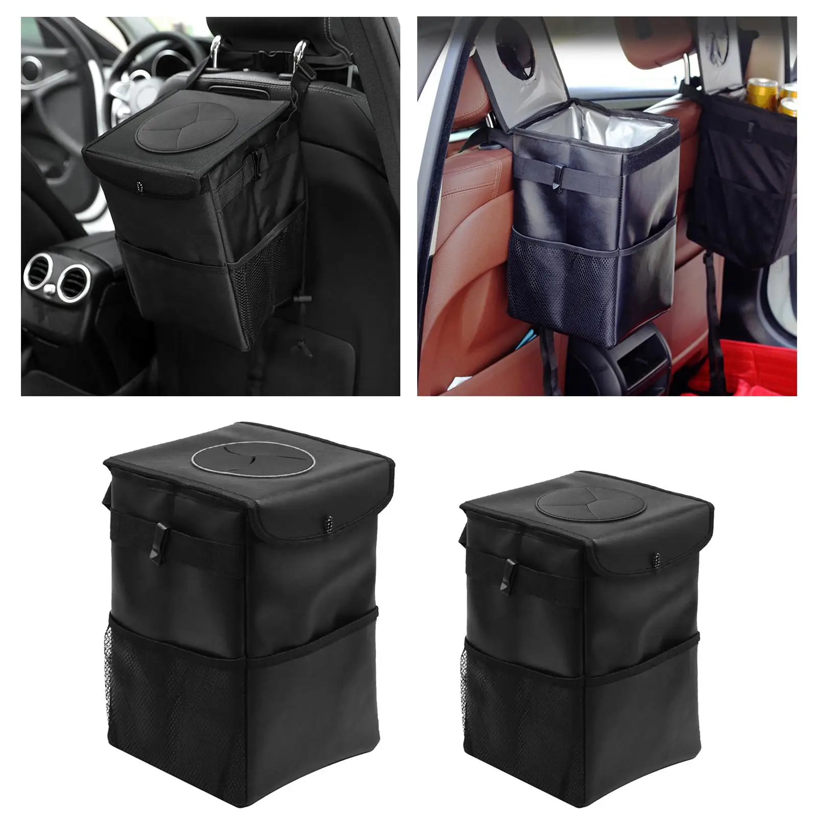 Car Trash Can, Waterproof Auto Garbage Bag, Car Trash Can with Lid,  Car Storage Bag, Auto Garbage Bag Hanging (Black)