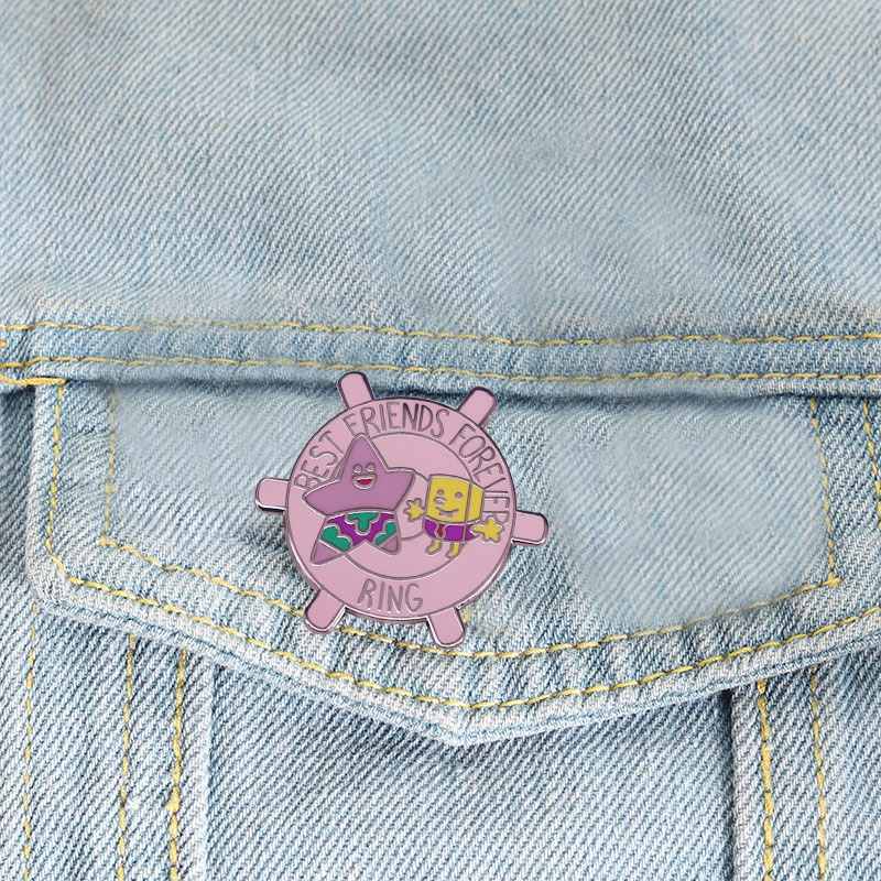 Spongebbbob Squarepppants Best Friends Forever Ring Emaille Pin rosa Ruder Abzeichen Rucksack Dekoration Schmuck – Detail 2