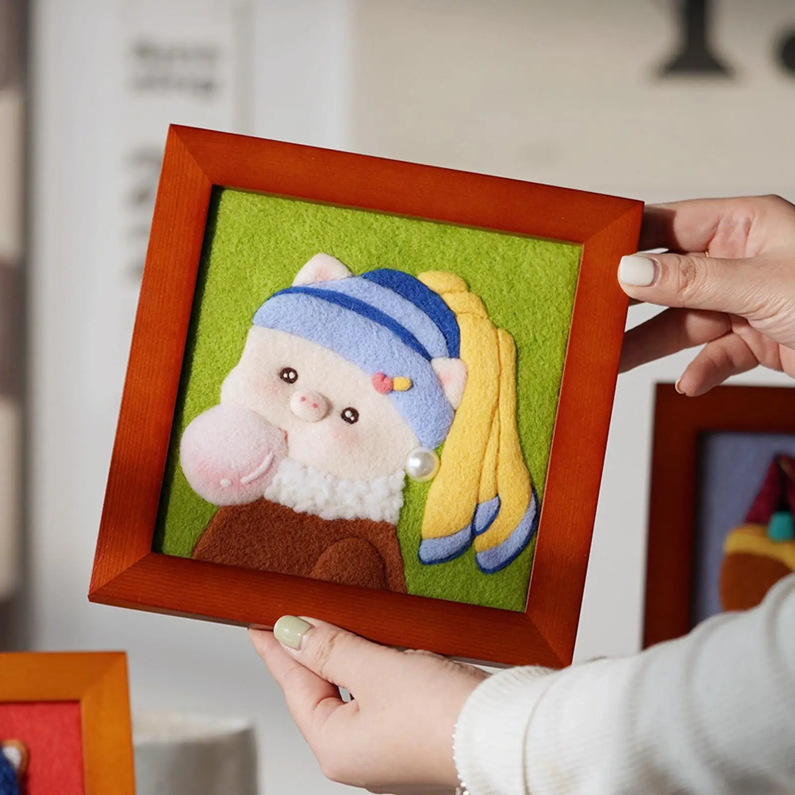 Wool Needle Felting Kit Gift DIY Decor with Photo Frame Set Painting Cute Supplies for Starter Holiday Children Friends Home