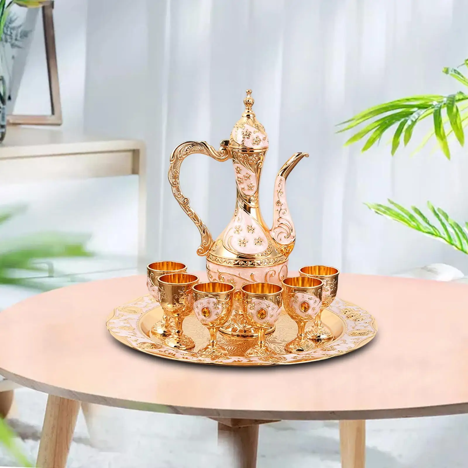 Luxury Tea Pot Set with Drinking Cups Beverage Serveware Tea Serving Set for Dining Room Holiday Bedroom Wedding Decoration
