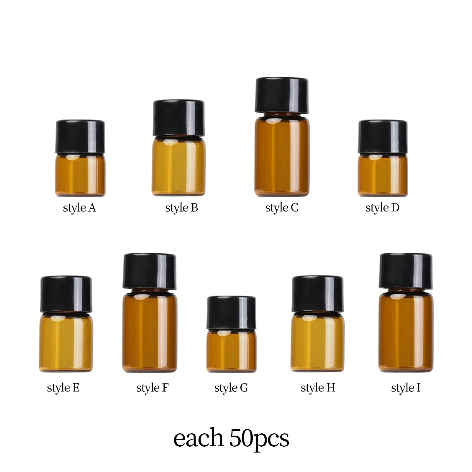 50Pcs Mini Oils Vials Portable Durable Leakproof Tubes Reusable Holder Travel Empty Glass Bottles for Liquid Perfume Samples