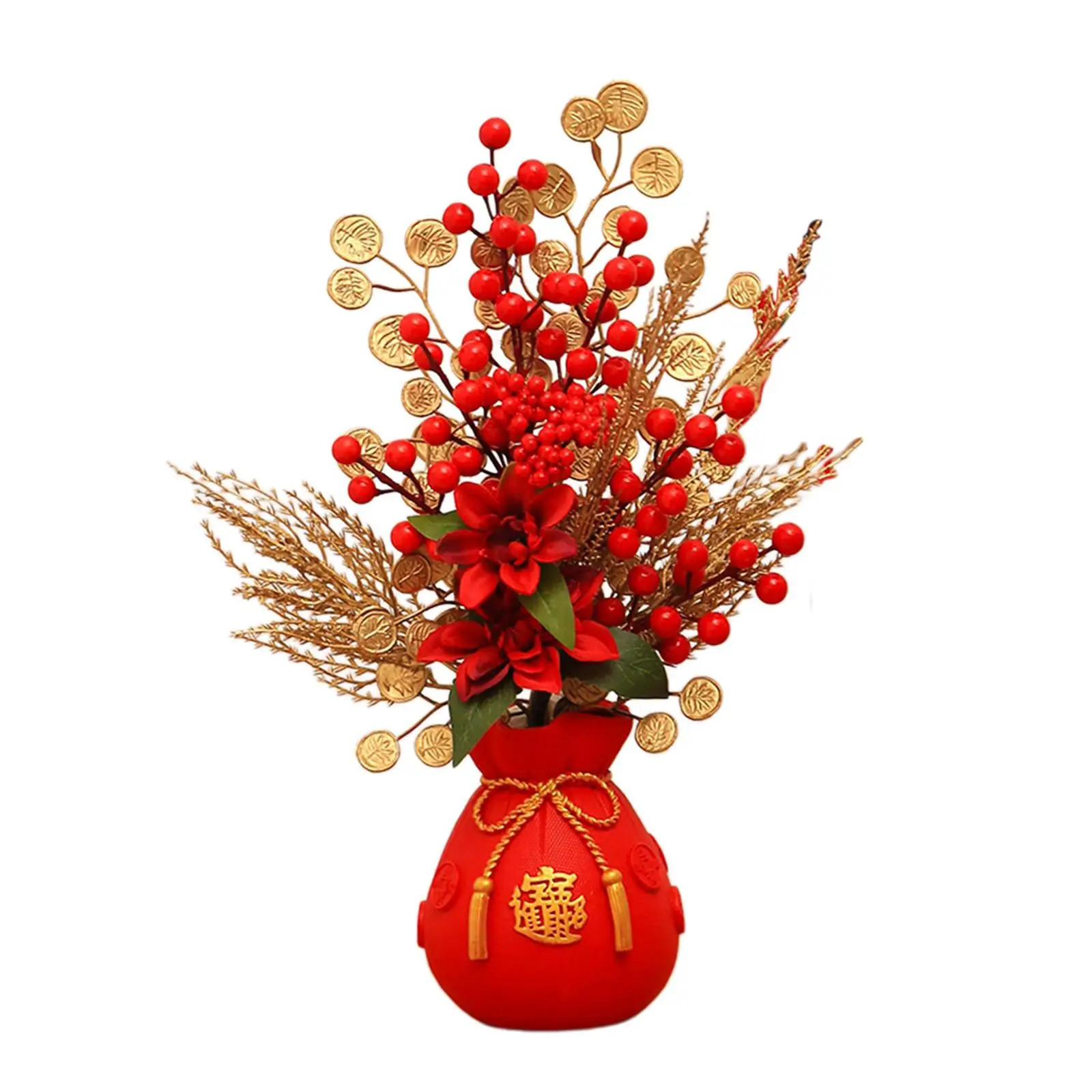 Chinese New Year Ornament Spring Festival Artificial Branches Decoration Fu Character Red Berries Tree for Outdoor Indoor Window