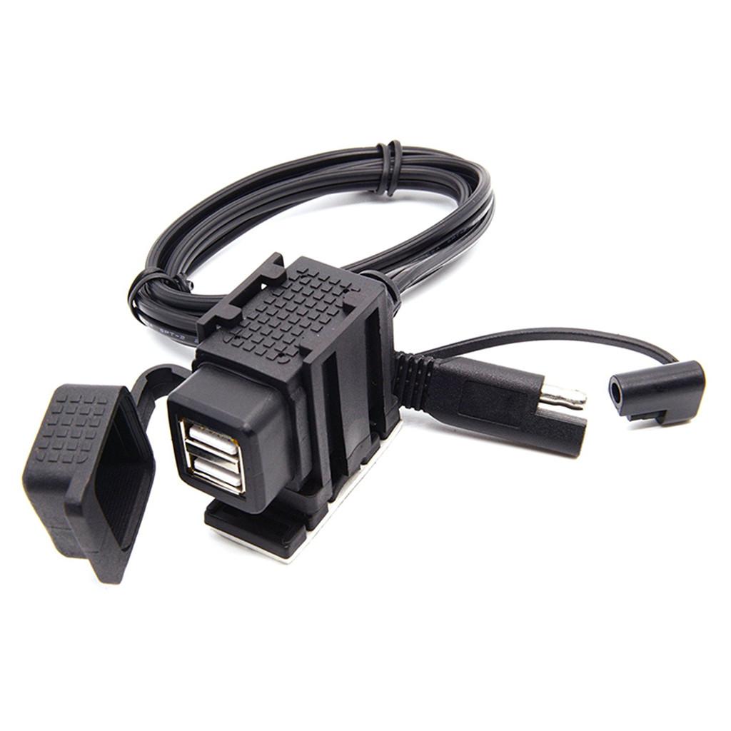 12V Motorcycle 3.1A Dual  to USB Cable Adaptor Charger Socket Black