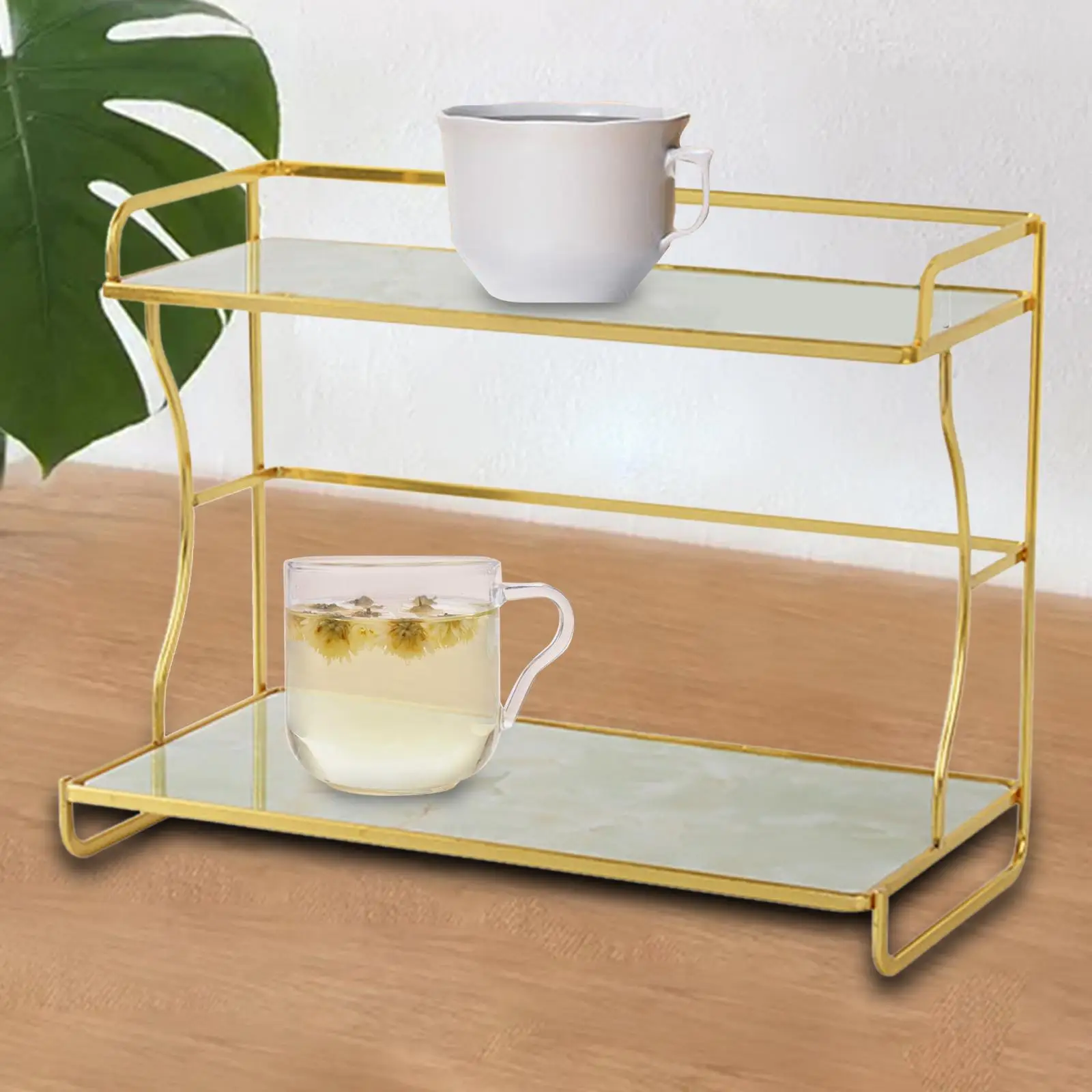 2 Tier Tea Cup Coffee Cup Rack Tray Tea Party Serving Platter for Dinner Parties Stylish Kitchen Spice Rack Makeup Organizer