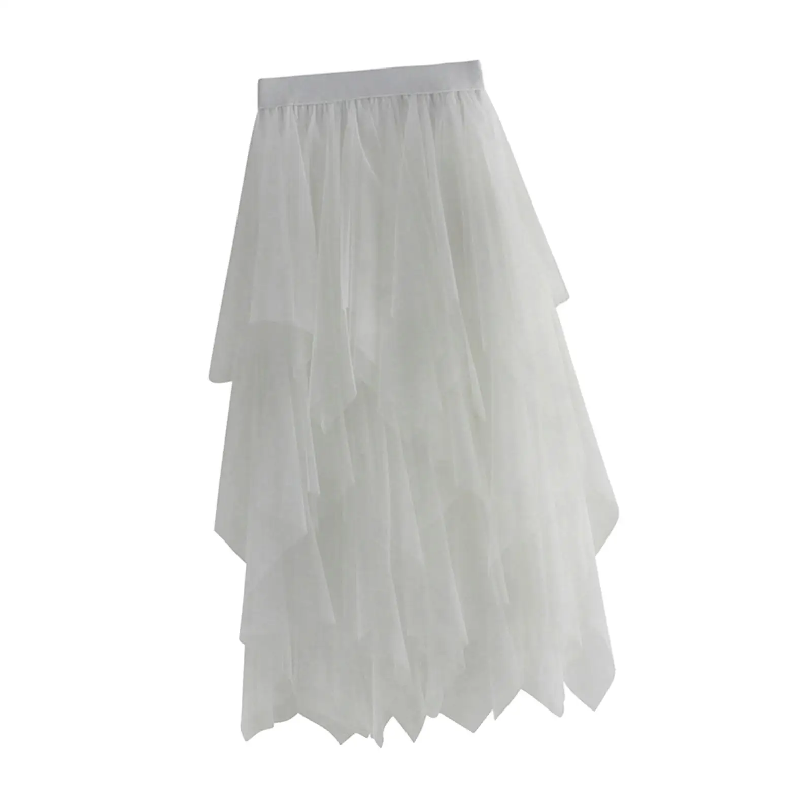 Women`s Tulle Skirt Tiered High Low Asymmetrical Midi Skirt Elastic Waist Half Skirt for Evening Party Wedding Formal Photo Prop