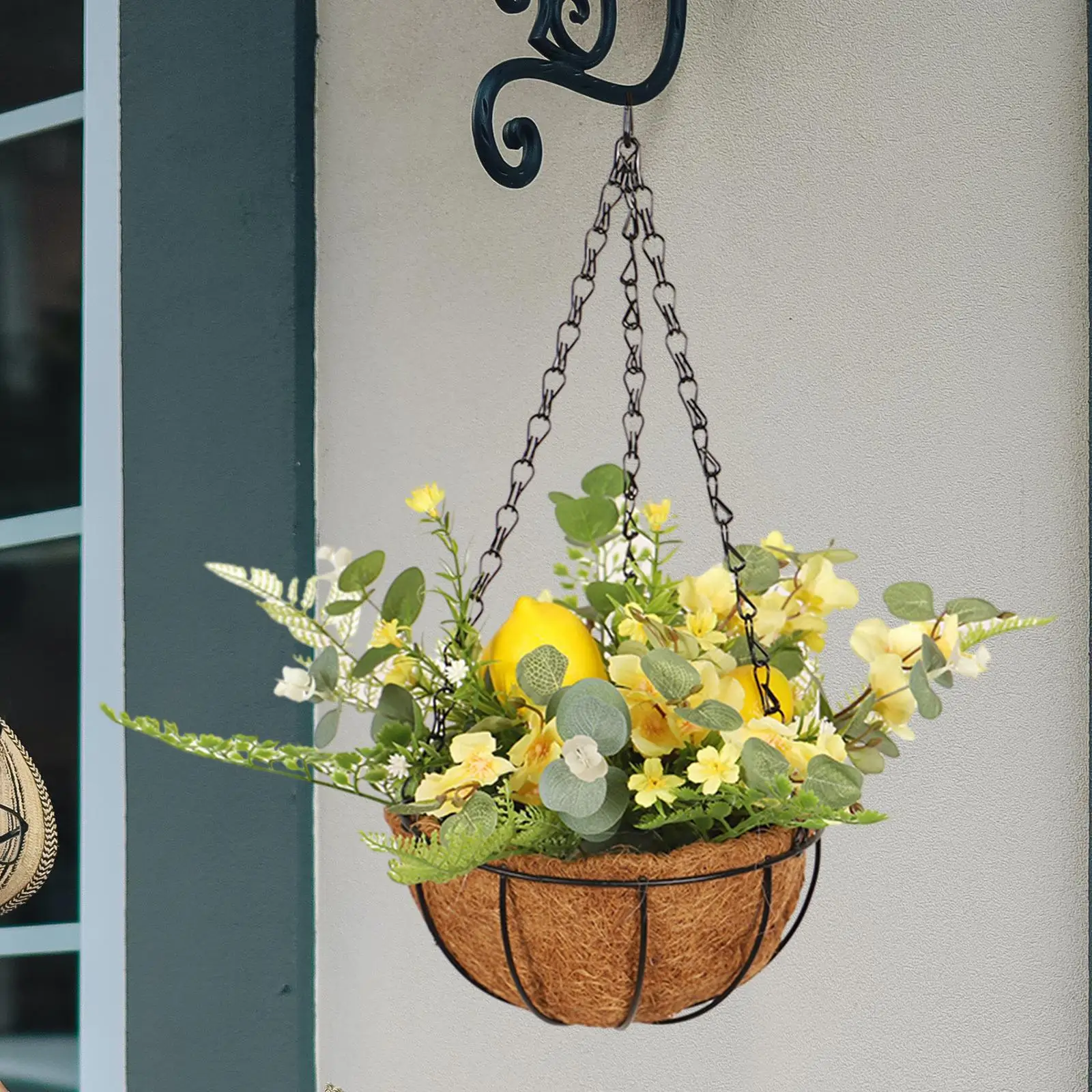 Artificial Flowers Basket Ornament Fake Hanging Plant for Patio Porch Yard