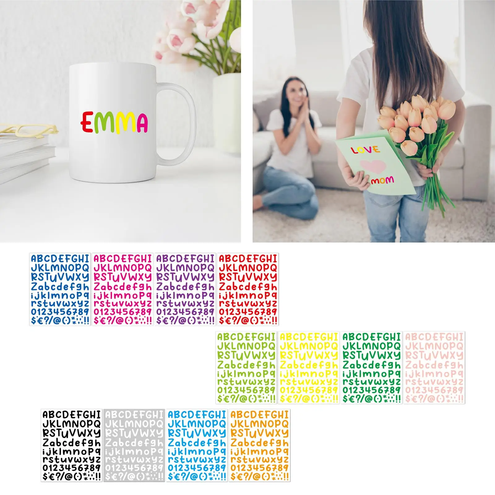 12Pcs Alphabet Letter Stickers 1 inch Self Adhesive Colorful Vinyl Letter Stickers for Gift Wrapping Mailbox Business
