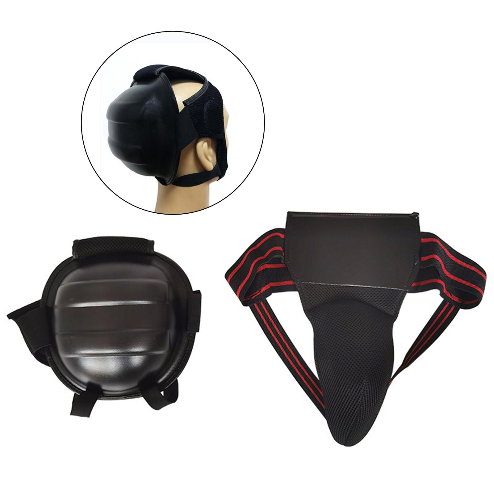 2Pcs Taekwondo Groin Protector Underwear Sanda Kickboxing Head Gear for Boxing, MMA Fighting, Sparring, Martial Arts, Grappling