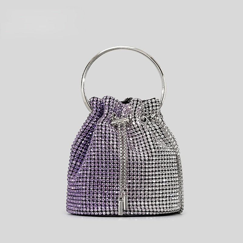 Diamant-Quasten-Abendclutch mit rundem Griff, Kristall-Beuteltasche, luxuriöse Designer-Handtaschen, Strass-Ketten-Hochzeits- und Partytasche – Detail 9