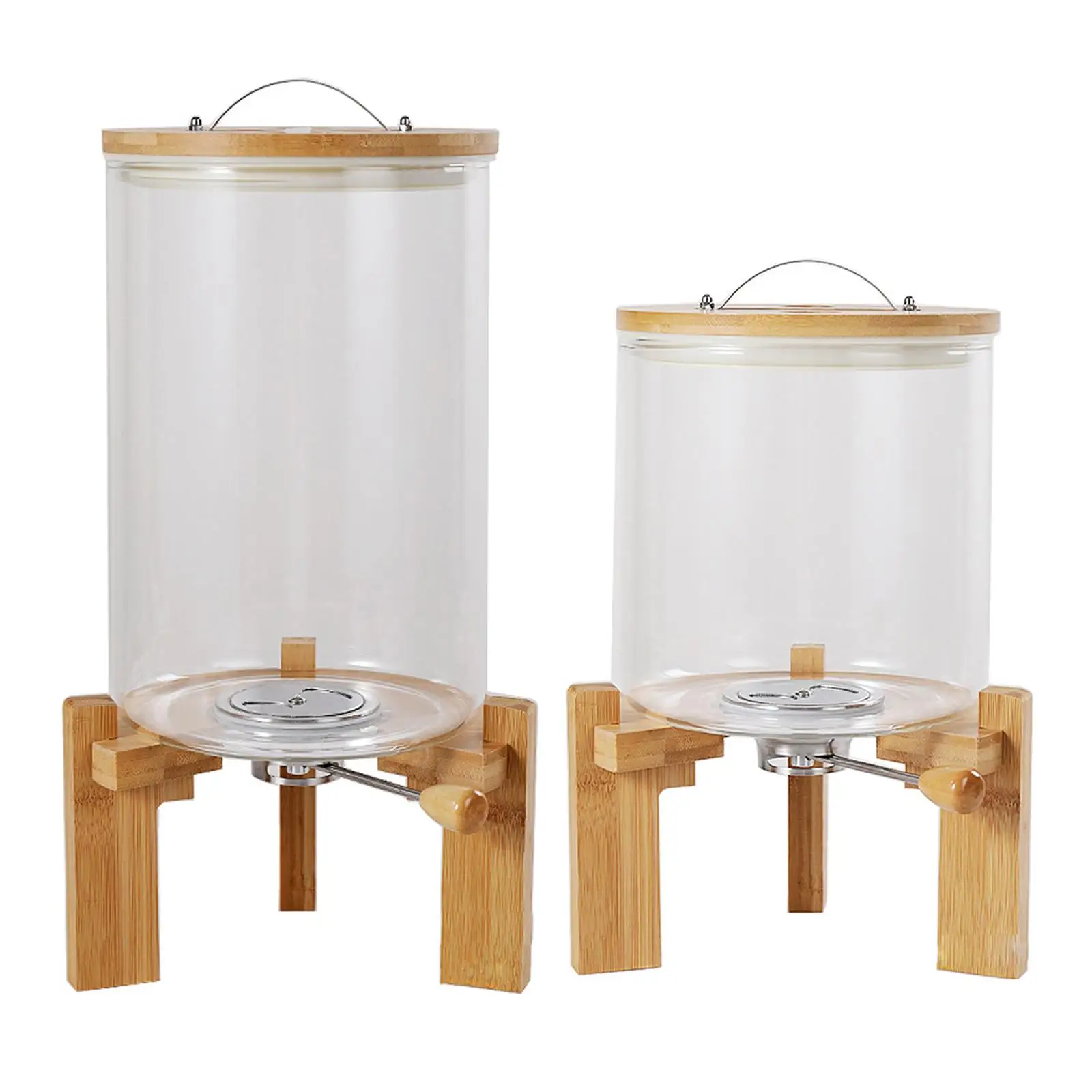 Glss Cerel Continer Seled Bucket with Wood Stnd Portble Insect Proof Rice Dispenser for Grin Pntry Store Sugr Flour