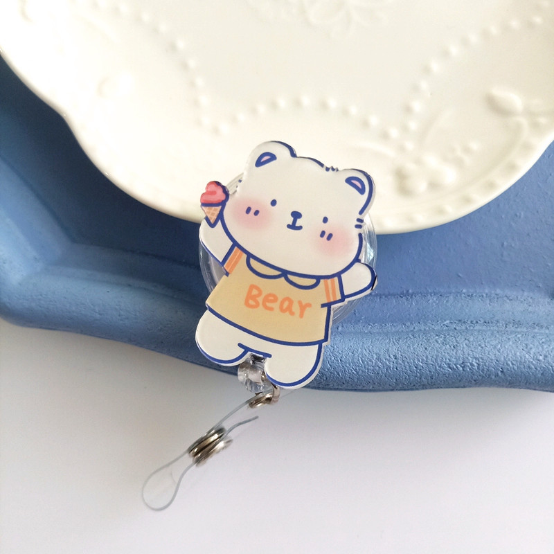 Neues Design, 1-teilig, ausziehbare Krankenschwester-Abzeichenrolle aus Acryl, niedlicher Anime-Häschenbär, Studenten-Namensschild, Ausweishalter, Schlüsselanhänger, Umhängeband – Detail 11