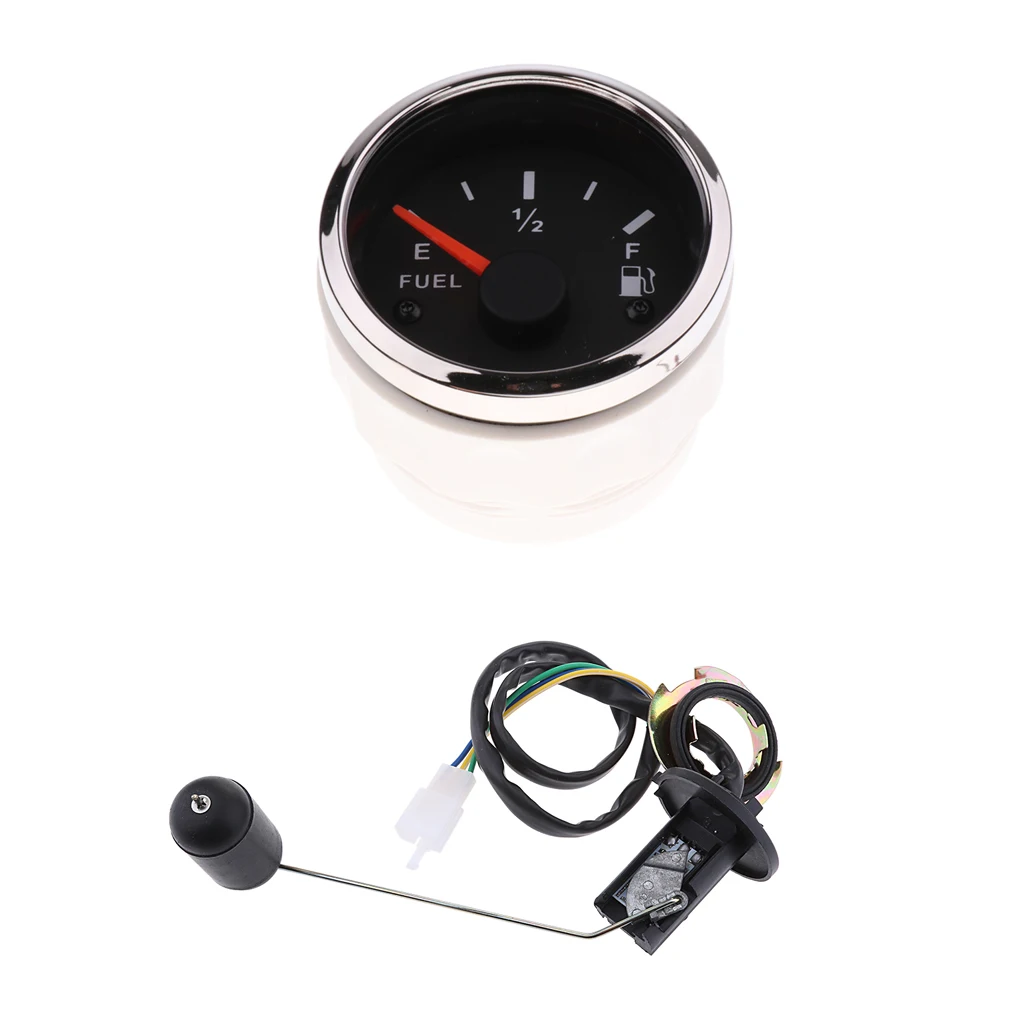 2 `` 52mm auto indicator fuel level gauge with sensor E 1/2 F, black lens