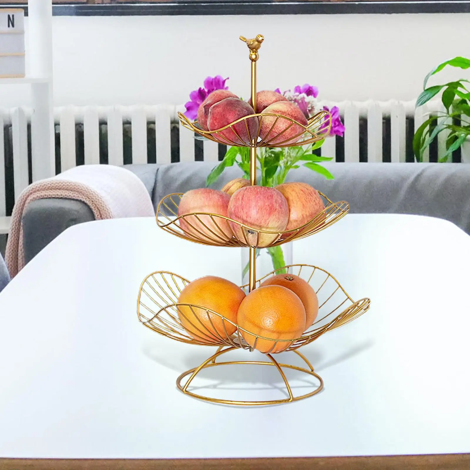 Fruit Basket Three Tiers Fruit Bowl Multipurpose Metal Wire Table Organizer Vegetable Holder Decorative for Kitchen Dinner Desk