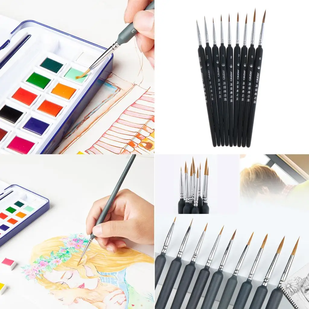 9 Pcs Artist Paint Brushes Set Watercolour Nail Oil Painting   Crafts