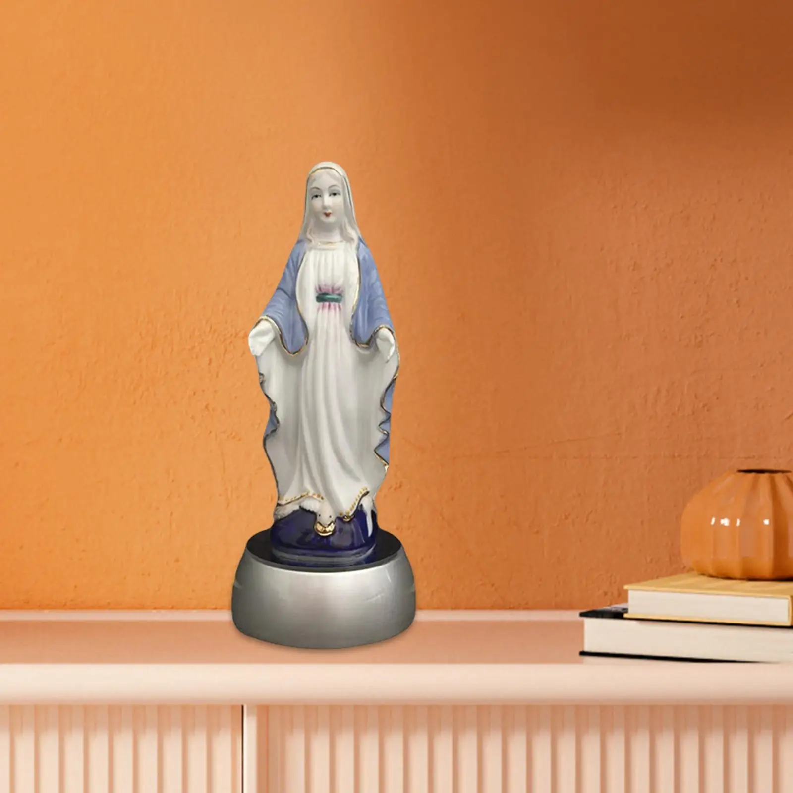 Bedside Table Lamp Ceramic Virgin Mary Statue Our Lady of Grace LED Nightlight for Bookcase College Office Living Room Bedroom