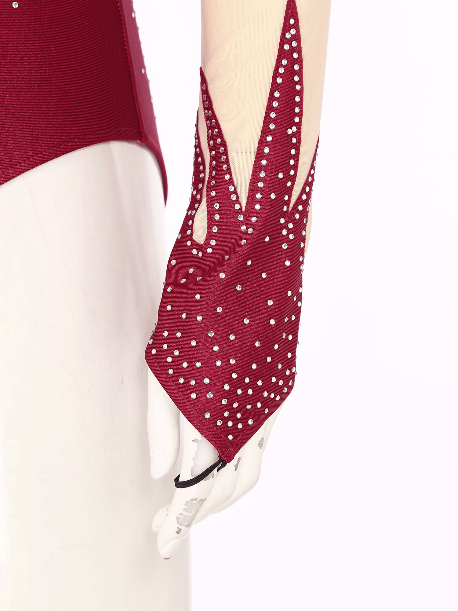 Frauen Eiskunstlauf Body Ballett Tanz Rhythmische Gymnastik Trikot Langarm Strass Sheer Mesh Leistung Dancewear – Detail 16