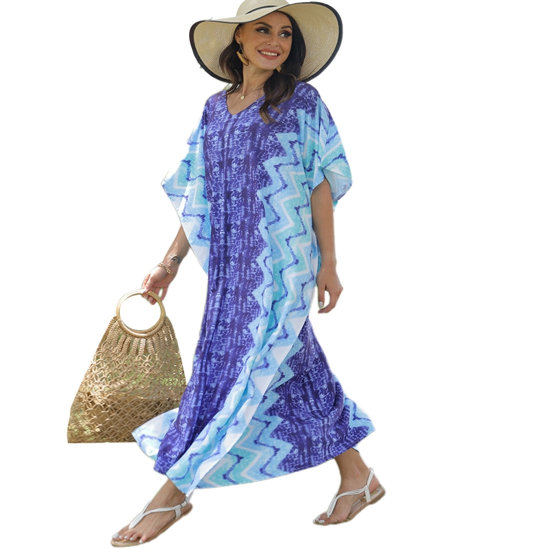 multicolorido geométrico listrado impresso maiô cobrir v-neck maxi vestido