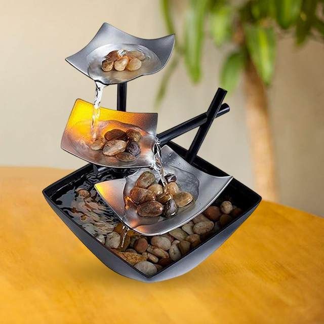 Produktbild von Zimmerbrunnen Mit LED Beleuchtung - Mini Tischbrunnen Mit Nebel Desktop Brunnen Wasserfall Desktop Zimmerbrunnen Mit Pflanzen Als Luftbefeuchter Geschenk Feng Shui Dekoration