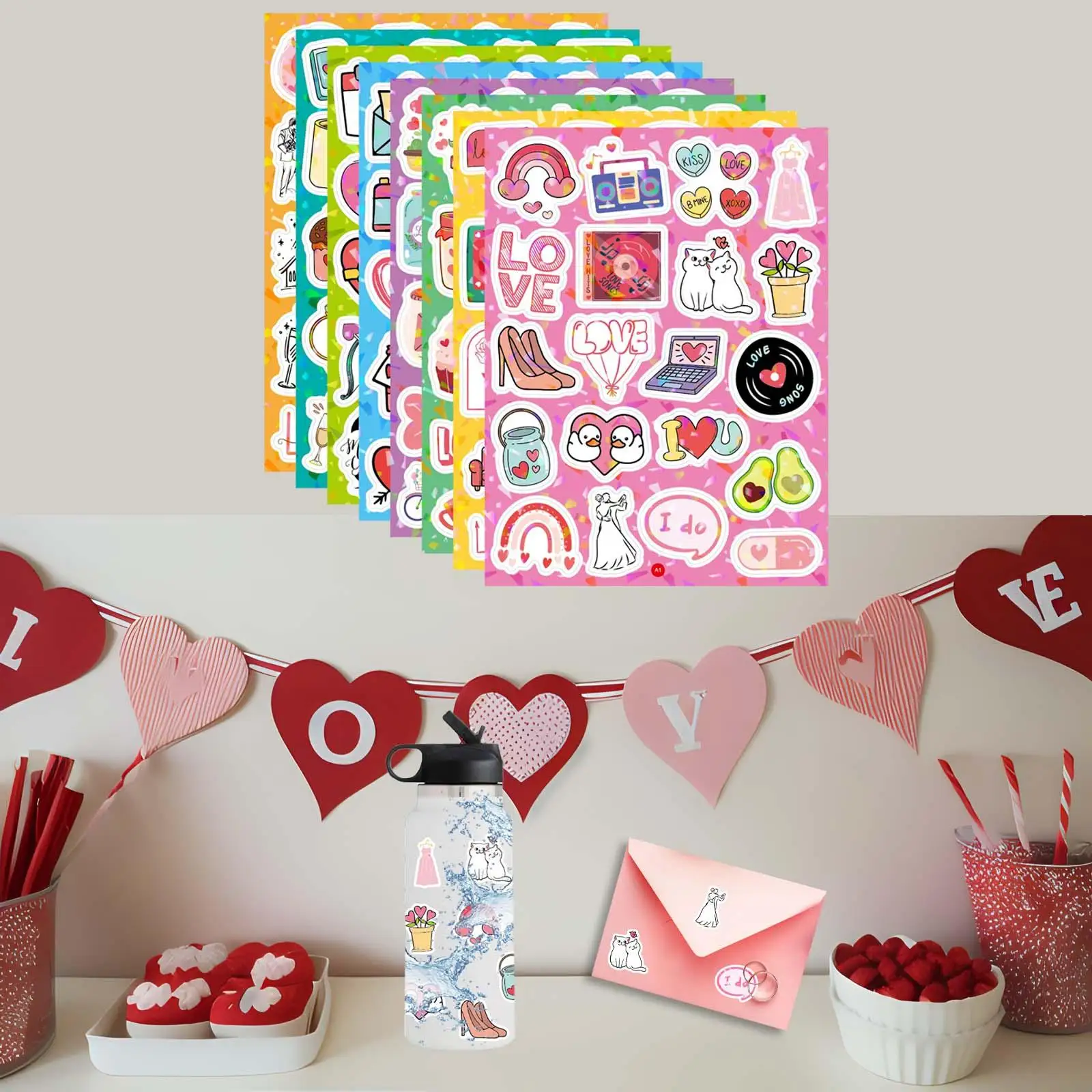8x Valentine`s Day Stickers Party Supply Decorative Vinyl Waterproof Stickers for Proposals Scrapbooks Anniversary Letters Male