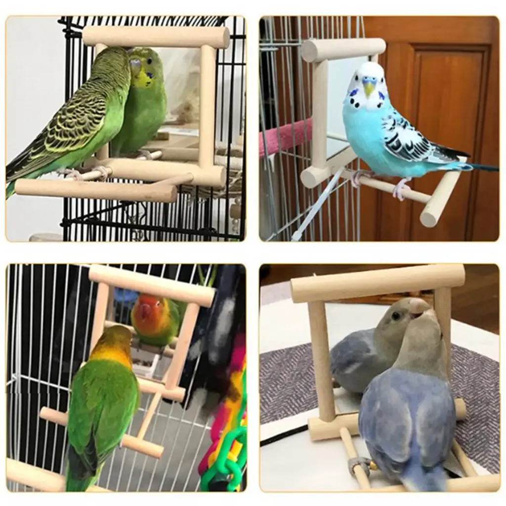 Birds Toy for Cage,Parrot Hanging Swing with Mirror, Wooden Play ,