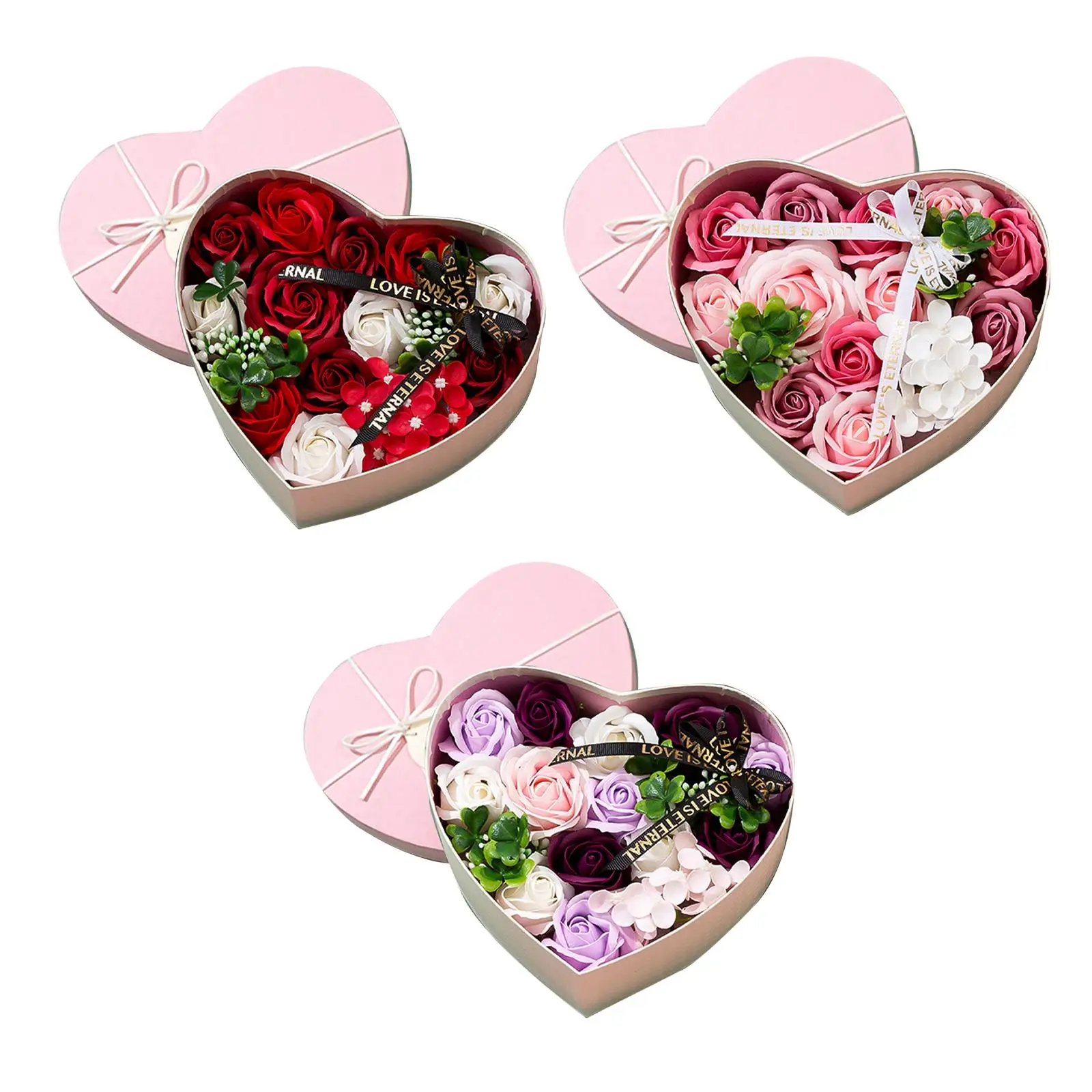 Artificial Soap Flower Bouquet Home Decoration Flower Heart Shape Box for Wedding Anniversary Mother`s Day Birthday Boyfriends