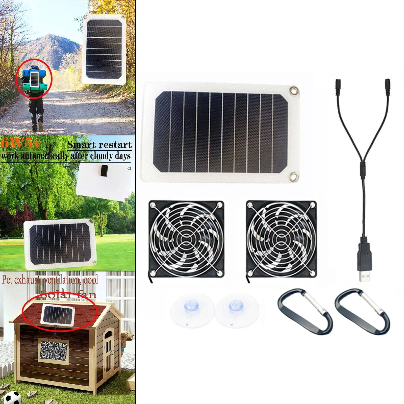 USB Solar Powered Exhaust Fan Solar Panel Fan Kit for Home Attic Pet Houses