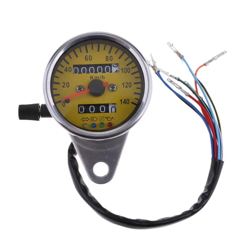 Silver Shell Yellow  LED Backlight Motorcycle Odometer Speedometer 