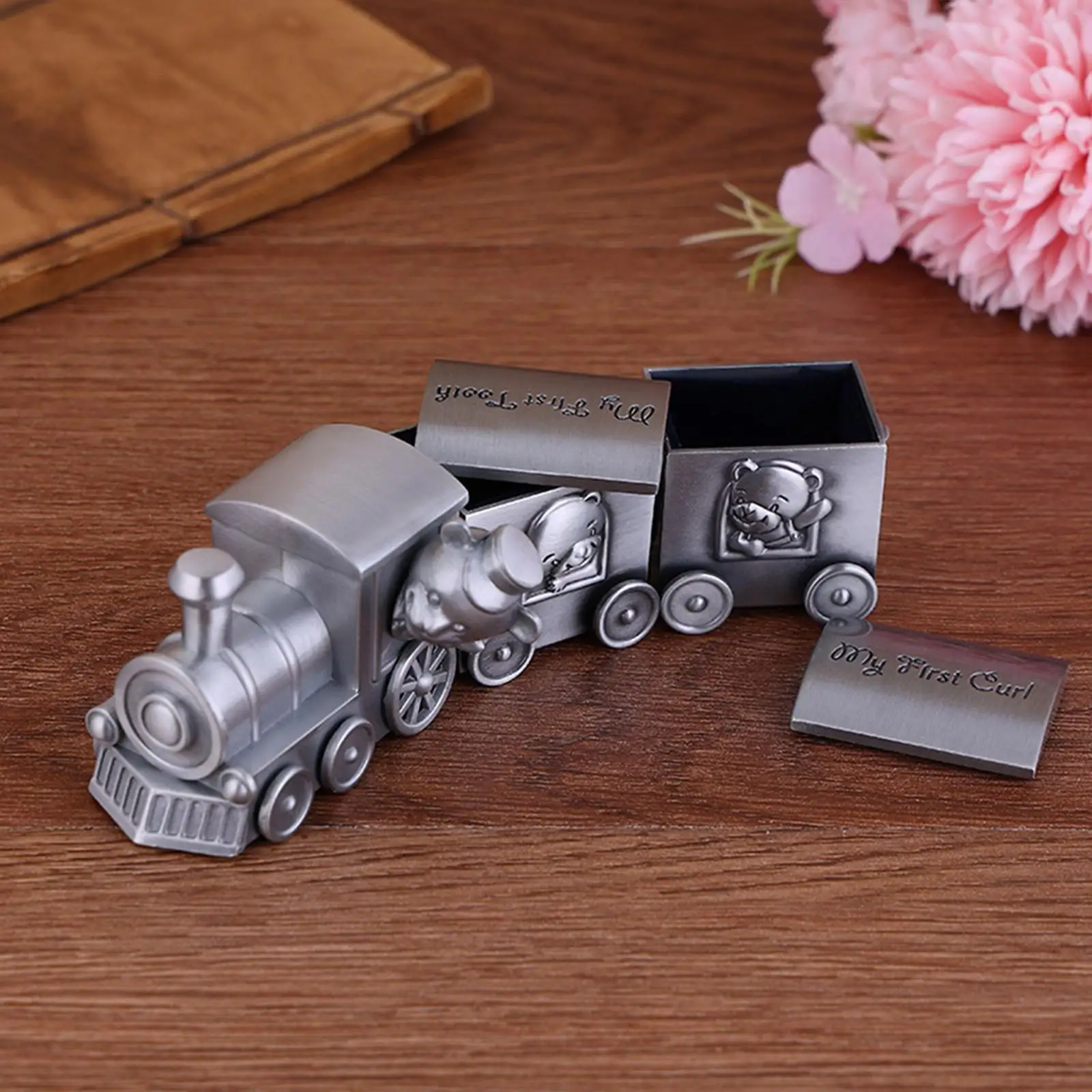 Baby Keepsakes Box Metal Childhood Memory Holder Saver Box Train Tooth Holder for Nusery Decor Birthday Gift Souvenir Childhood