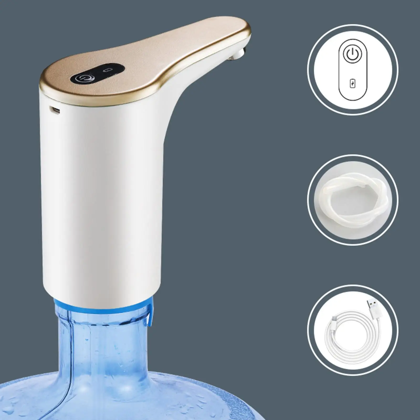 Electric Drinking Water Pump Rechargeable Noiseless Portable Water Pump Dispenser for Home Kitchen Household Universal Bottle