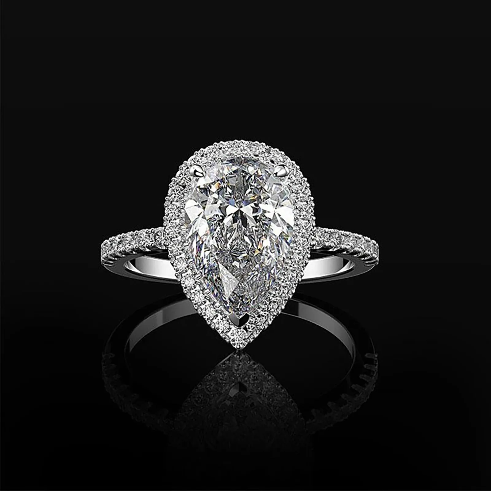 Diamond Hollow Carving Water Shaped Full Shaped Ring Fashion Drop Love Diamond Engagement Rings Wedding Band For Women