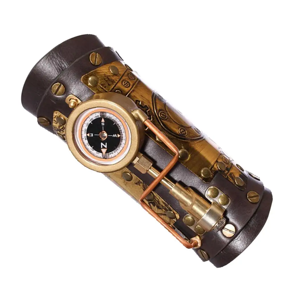 Steampunk Arm Sleeve Cuff with Compass PU Leather Wrist Guard Armor Gear for Club Punk Cosplay Rave Party Fancy Dress