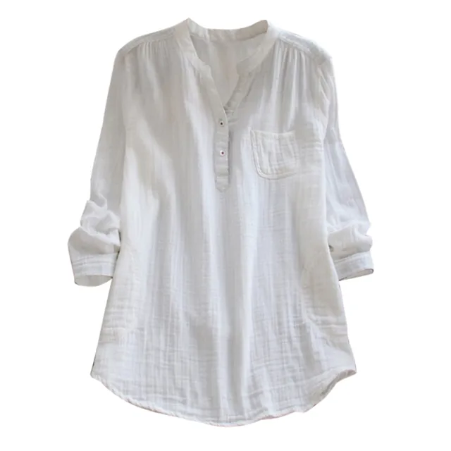 Ruziyoog Women Short Sleeve Cotton Linen Blouses Top T-shirt Ladies Solid  Color Cotton and Linen Shirt Short Sleeve Lapel Button Top White S 