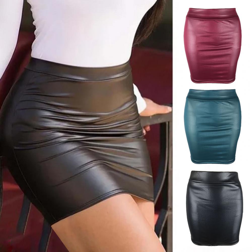 Title 2, Faux Leather Women Mini Skirt Sexy High Waist B...