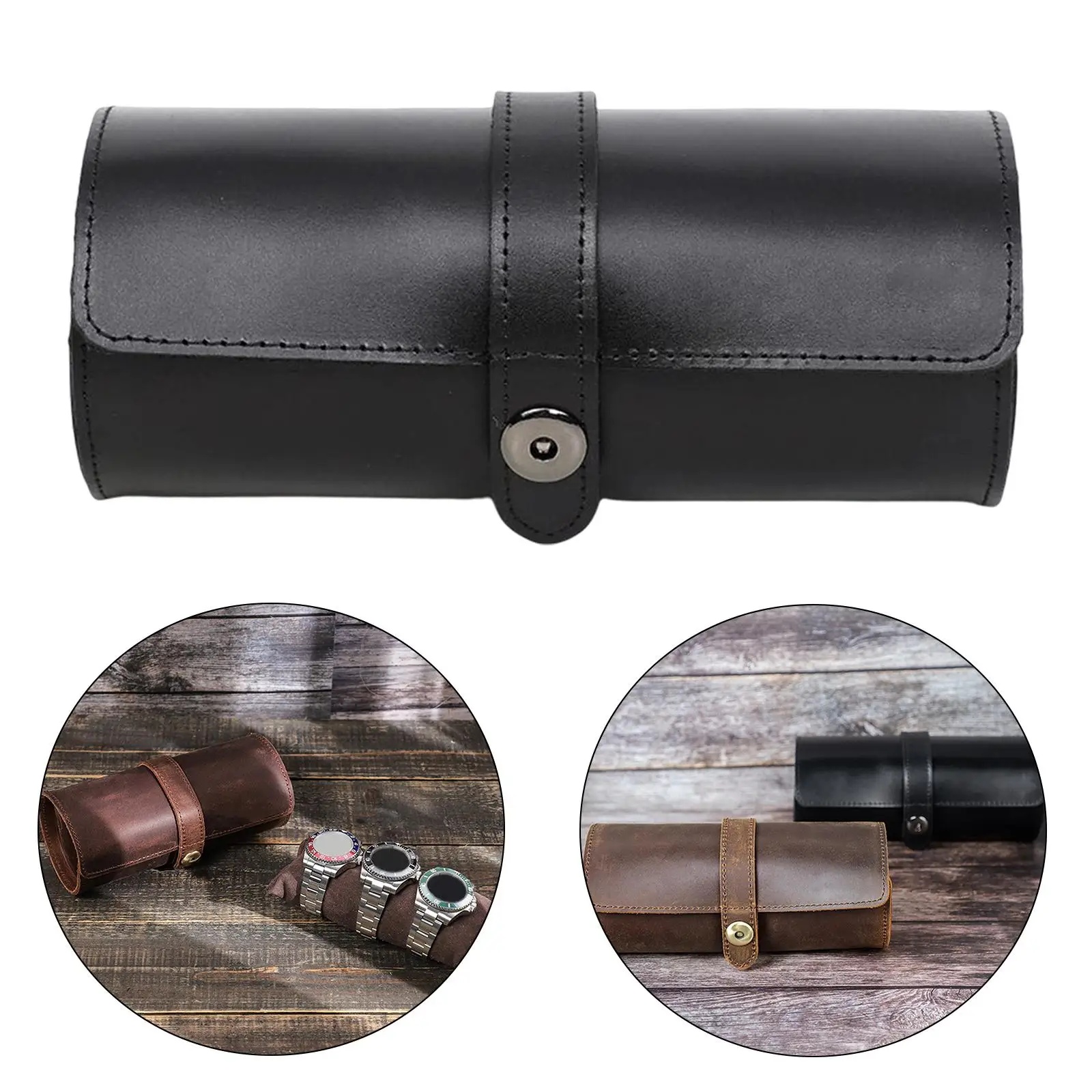 Watch Roll Travel Case PU Leather Jewelry Case Watch Holder Box Wrist Watch Container